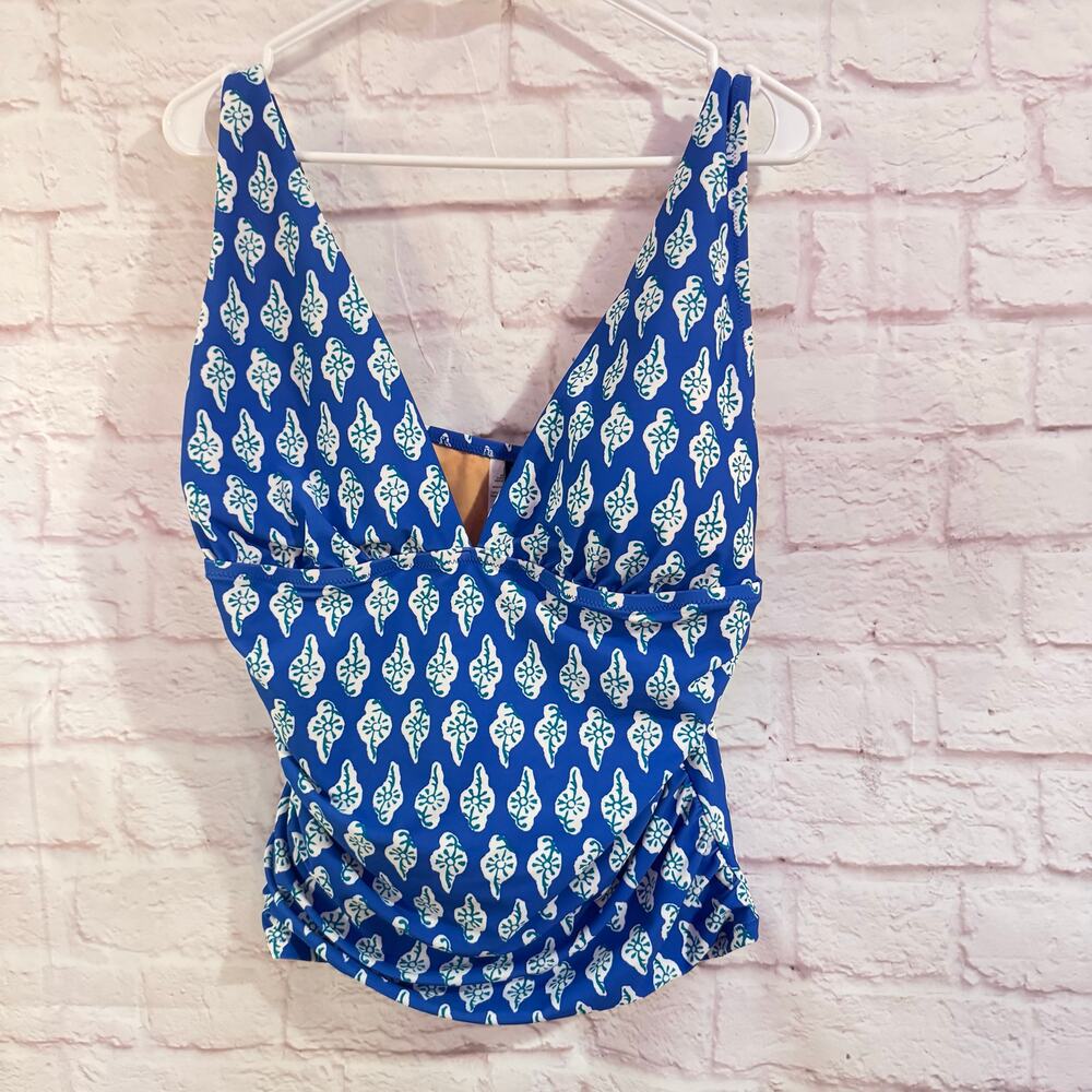 J Crew NWT blue with white/green designs Tankini top sz XL beachwear slimming